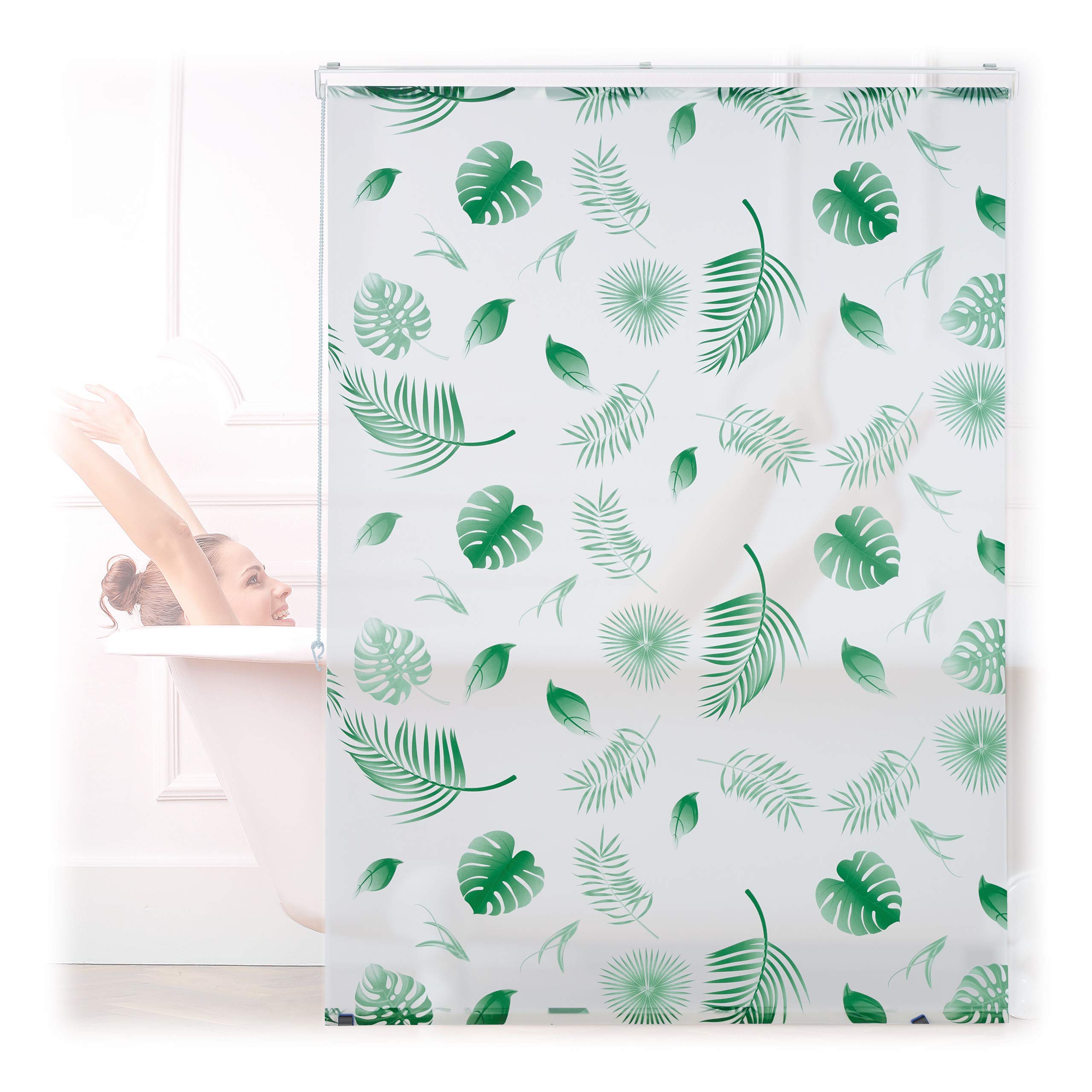 relaxdays-duschrollo-bl-tter-120x240-cm-wei-gr-n-wasserabweisend image 1