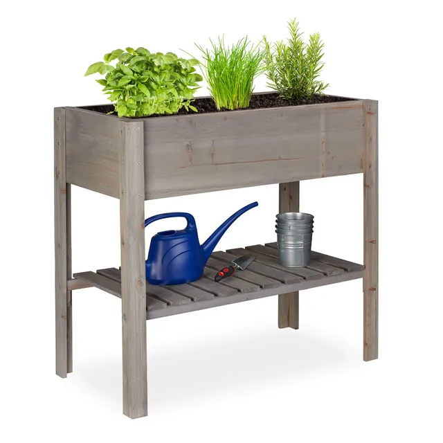 relaxdays-hochbeet-holz-grau-80x88x43-5-cm-mit-ablage image 1