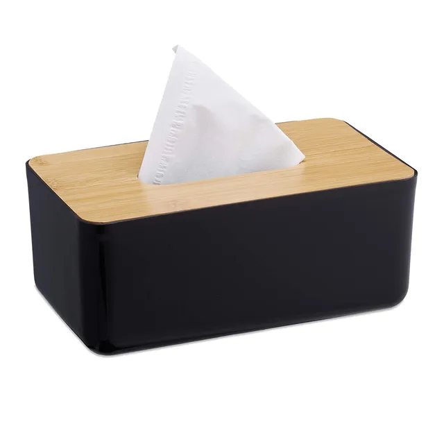 relaxdays-taschentuchbox-nachf-llbar-bambus-deckel-10x23x13-cm-schwarz image 1