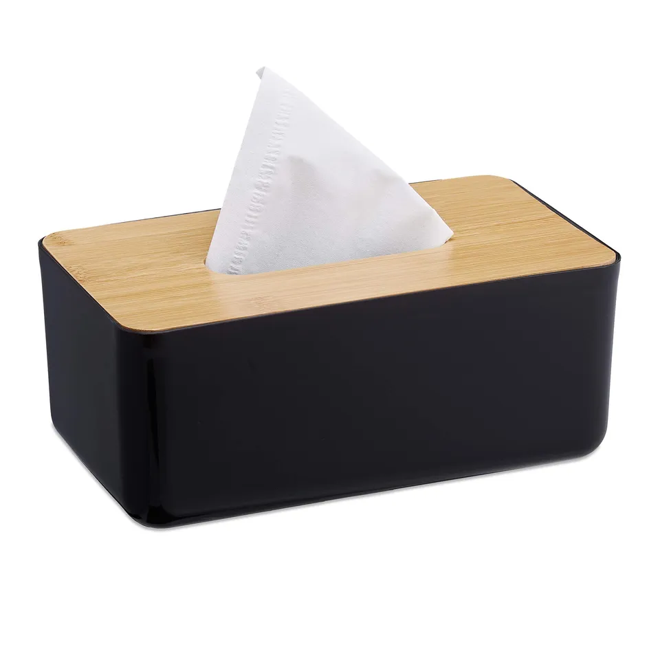 relaxdays-taschentuchbox-nachf-llbar-bambus-deckel-10x23x13-cm-schwarz image 1