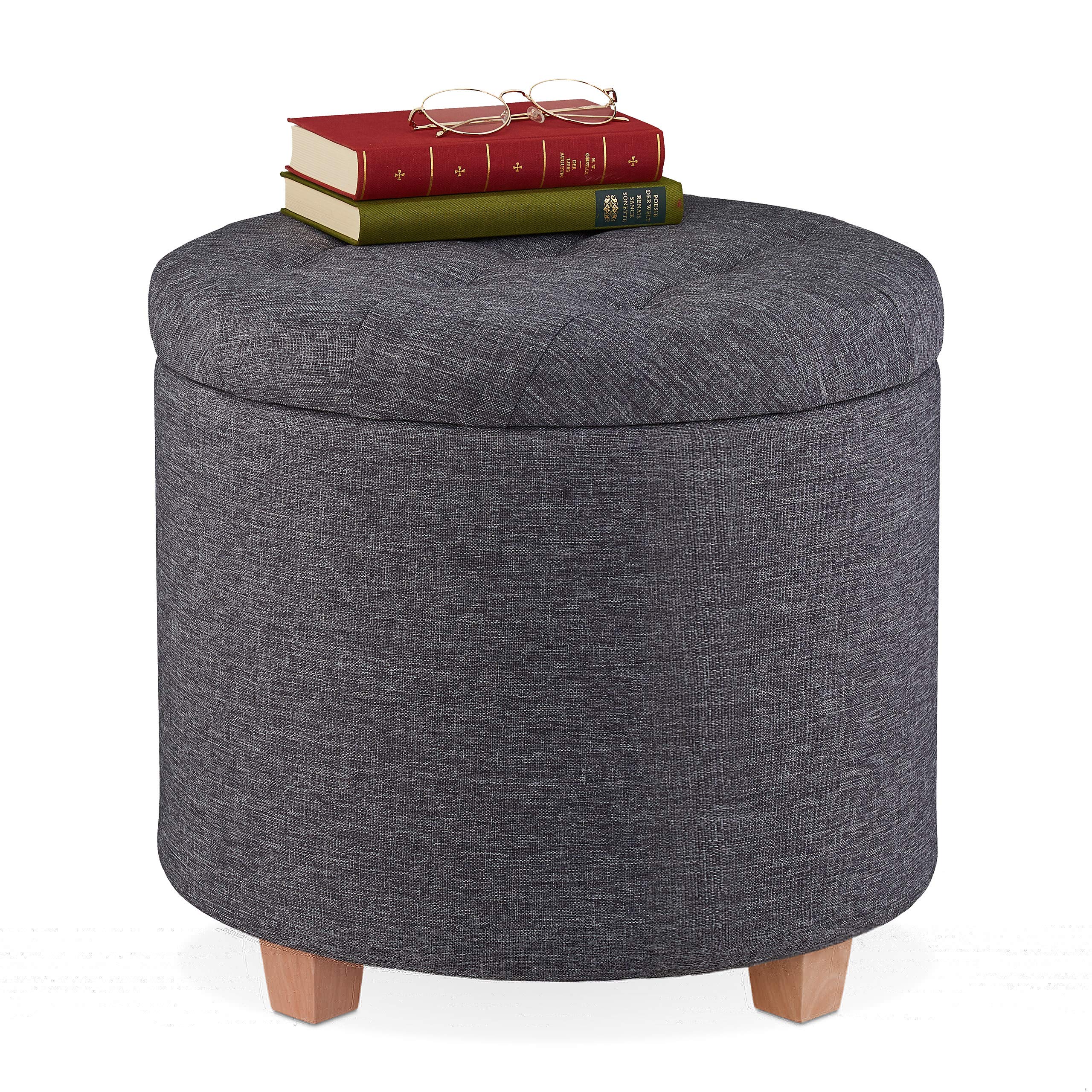 relaxdays-sitzhocker-rund-mit-stauraum-dunkelgrau-41-x-44-cm-40-l image 1