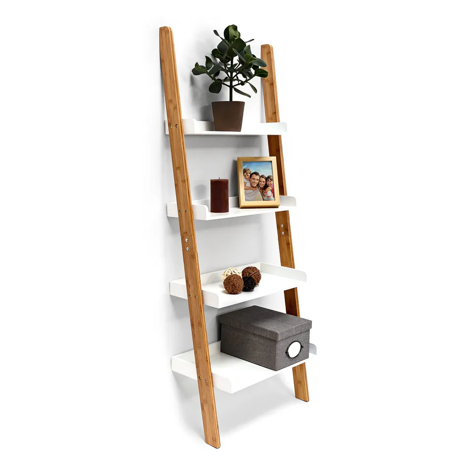 relaxdays-leiterregal-bamboo-4-ablagen-144x56x34-cm-natur-wei image 1