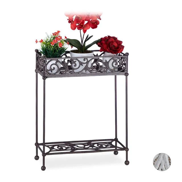 relaxdays-blumenregal-gusseisen-2-ablagen-72x53x22-cm-braun image 1