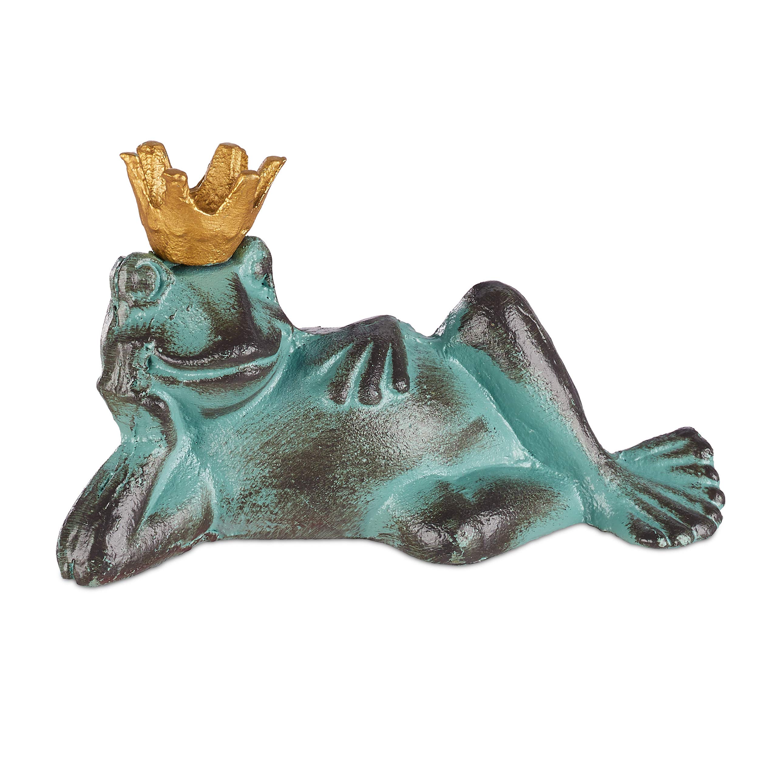 relaxdays-gartenfigur-froschk-nig-gusseisen-gr-e-l-gr-n-liegend image 1