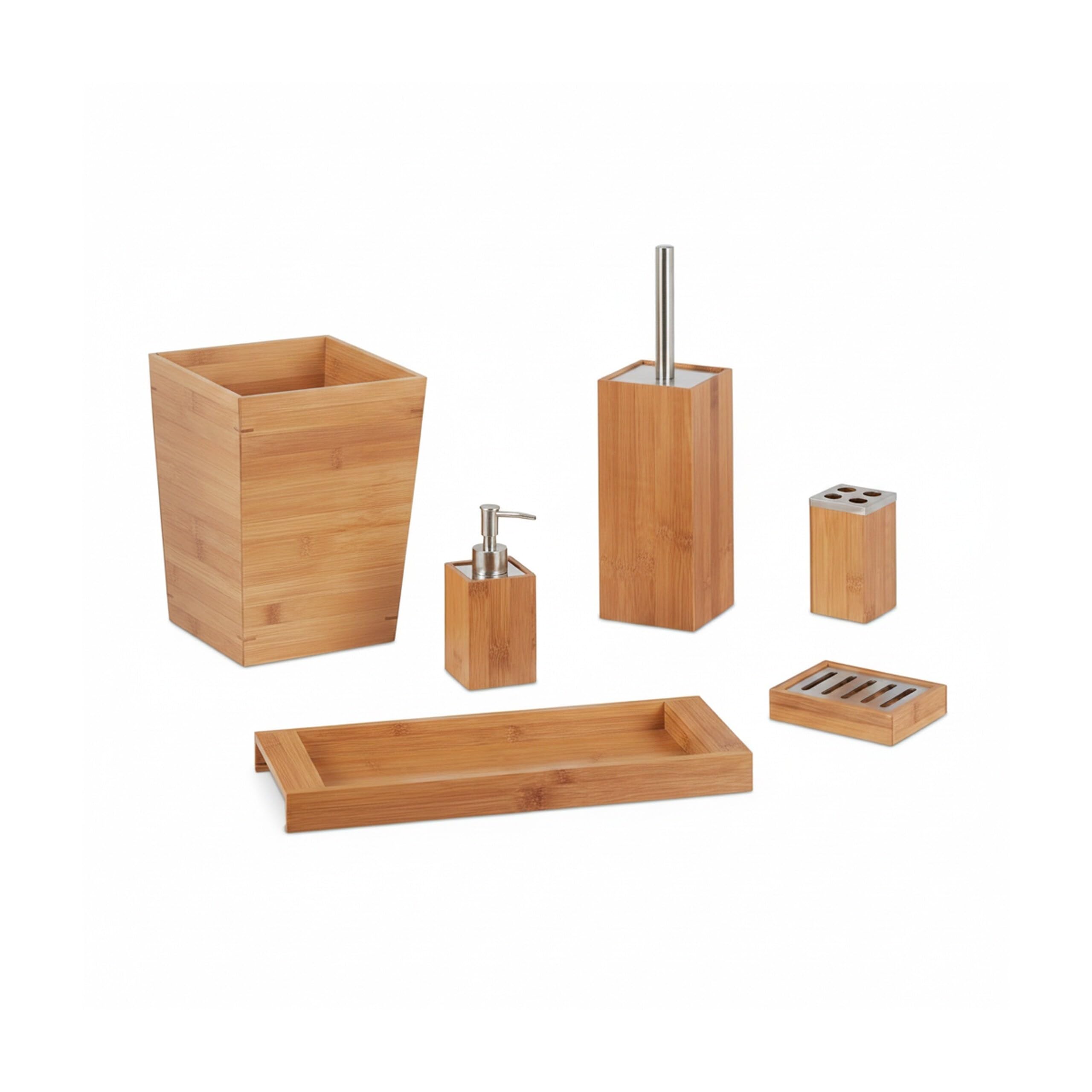 relaxdays-bad-set-6-teilig-bambus-natur-mit-seifenspender-und-ablage image 6