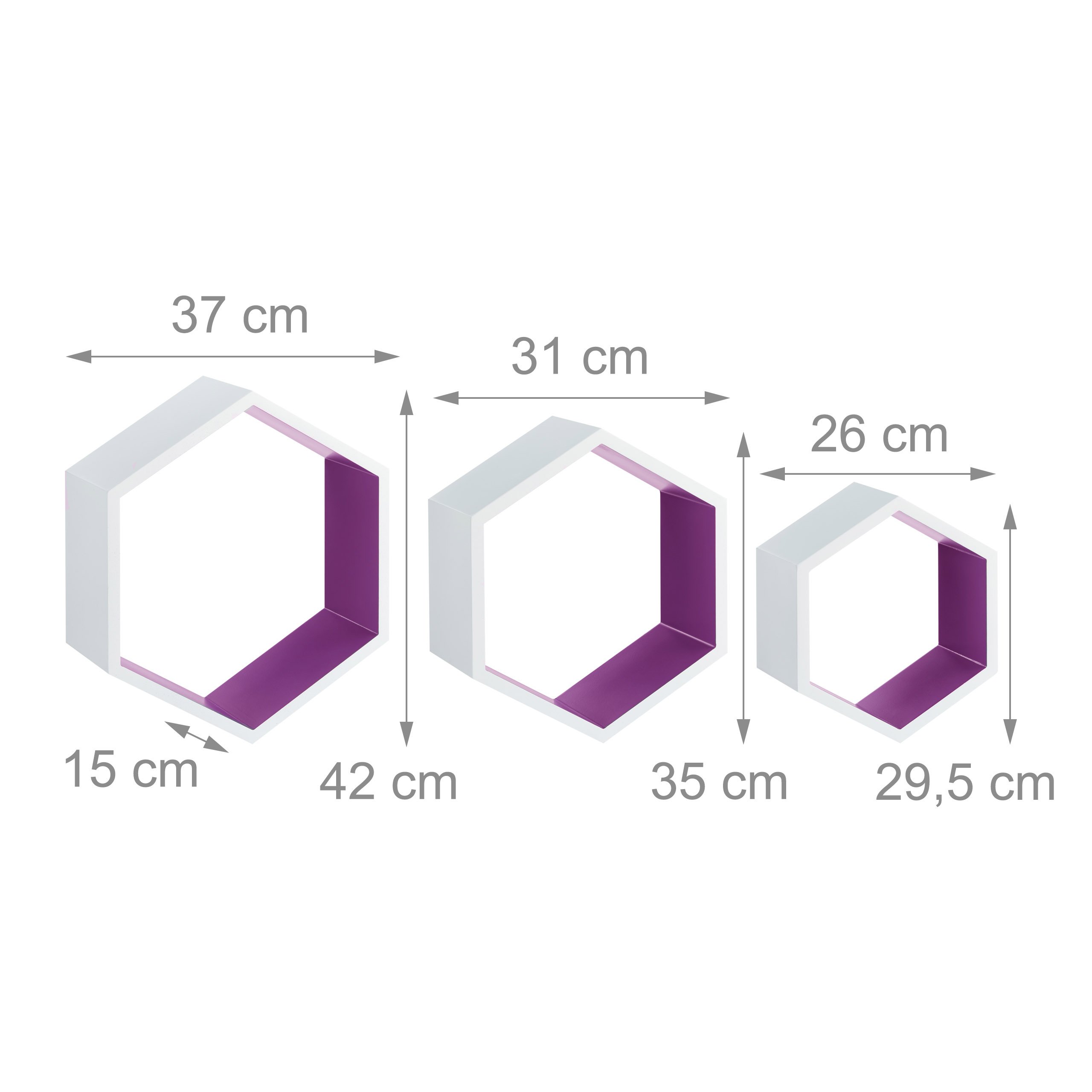 relaxdays-wandregale-sechseckig-3er-set-mdf-waben-wei-lila image 3