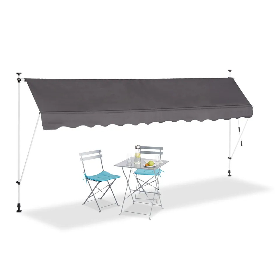 relaxdays-klemmmarkise-balkon-400-cm-breit-polyester-grau-ohne-bohren image 1