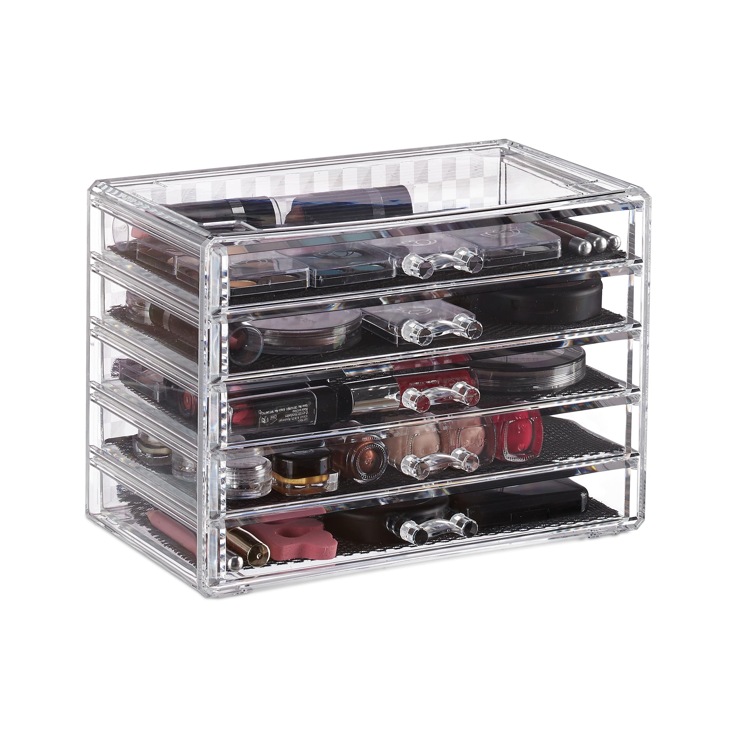 relaxdays-kosmetik-organizer-acryl-5-schubladen-transparent image 1