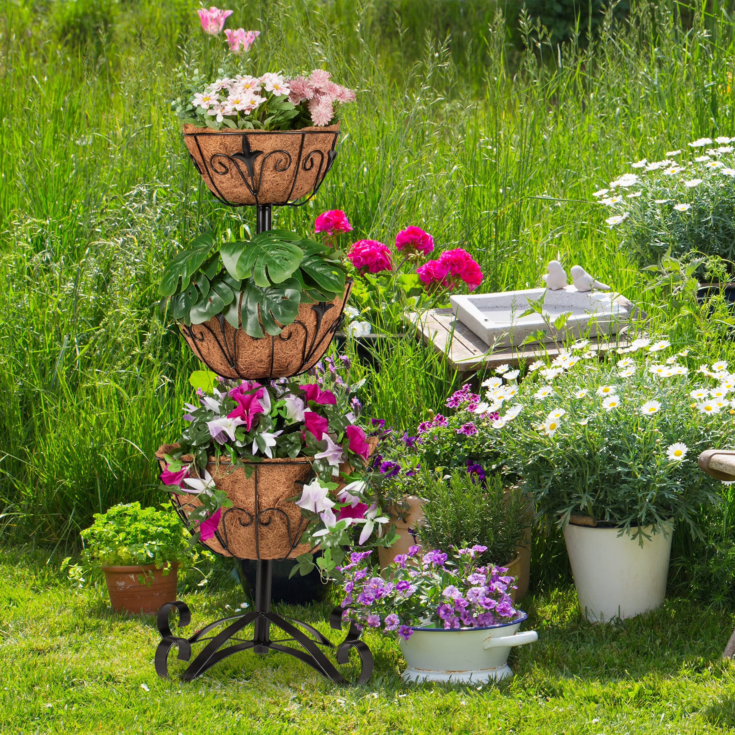 relaxdays-blumenst-nder-3-etagen-stahl-mit-kokos-schalen-schwarz-natur image 2
