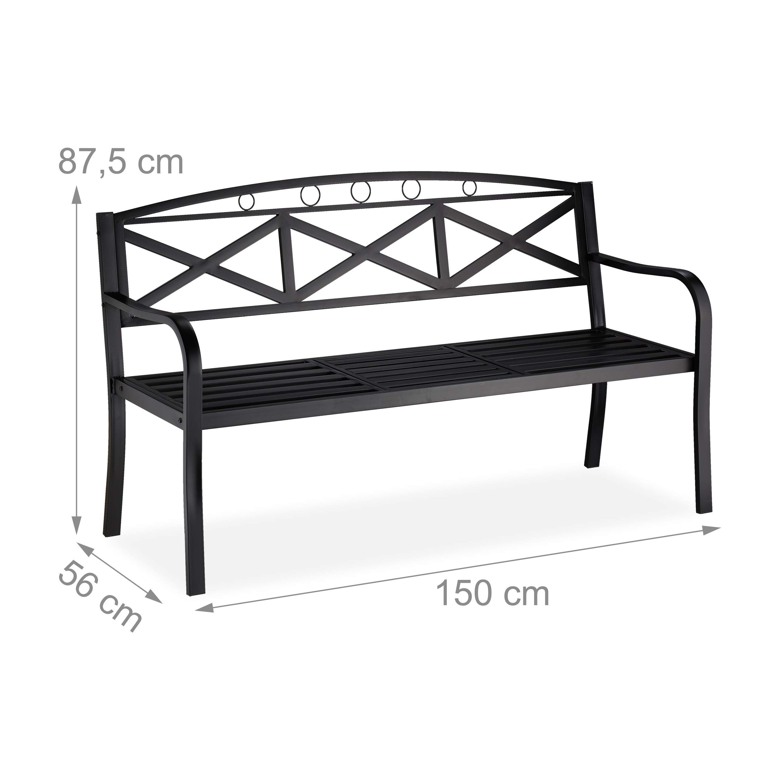 relaxdays-gartenbank-metall-3-sitzer-mit-klappbarem-tisch-150-cm-schwarz image 3