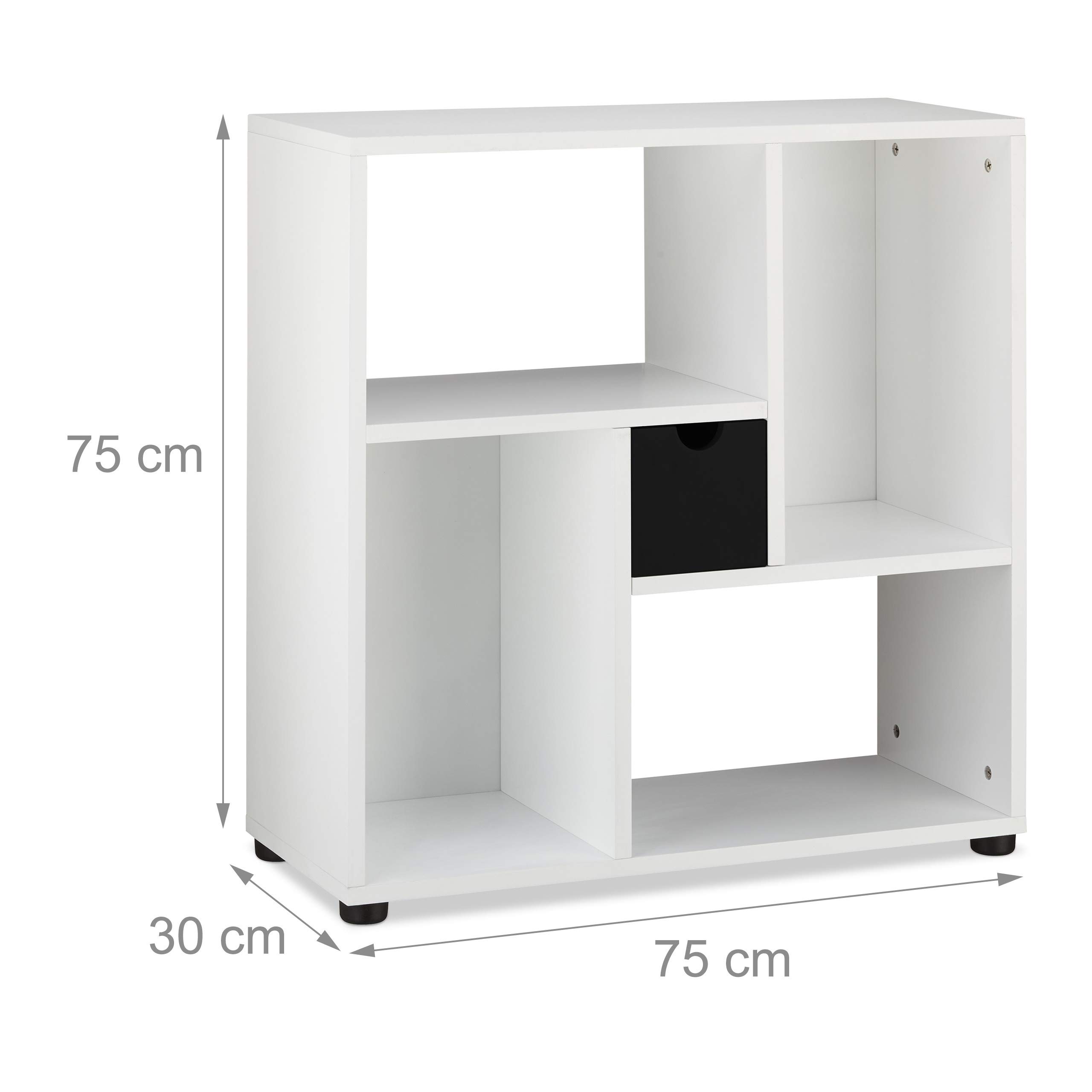 relaxdays-standregal-mit-4-f-chern-und-schublade-wei-schwarz-75-x-75-cm image 3