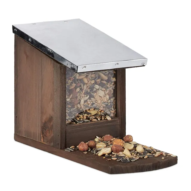 relaxdays-eichh-rnchen-futterhaus-holz-mit-metalldach-dunkelbraun image 1