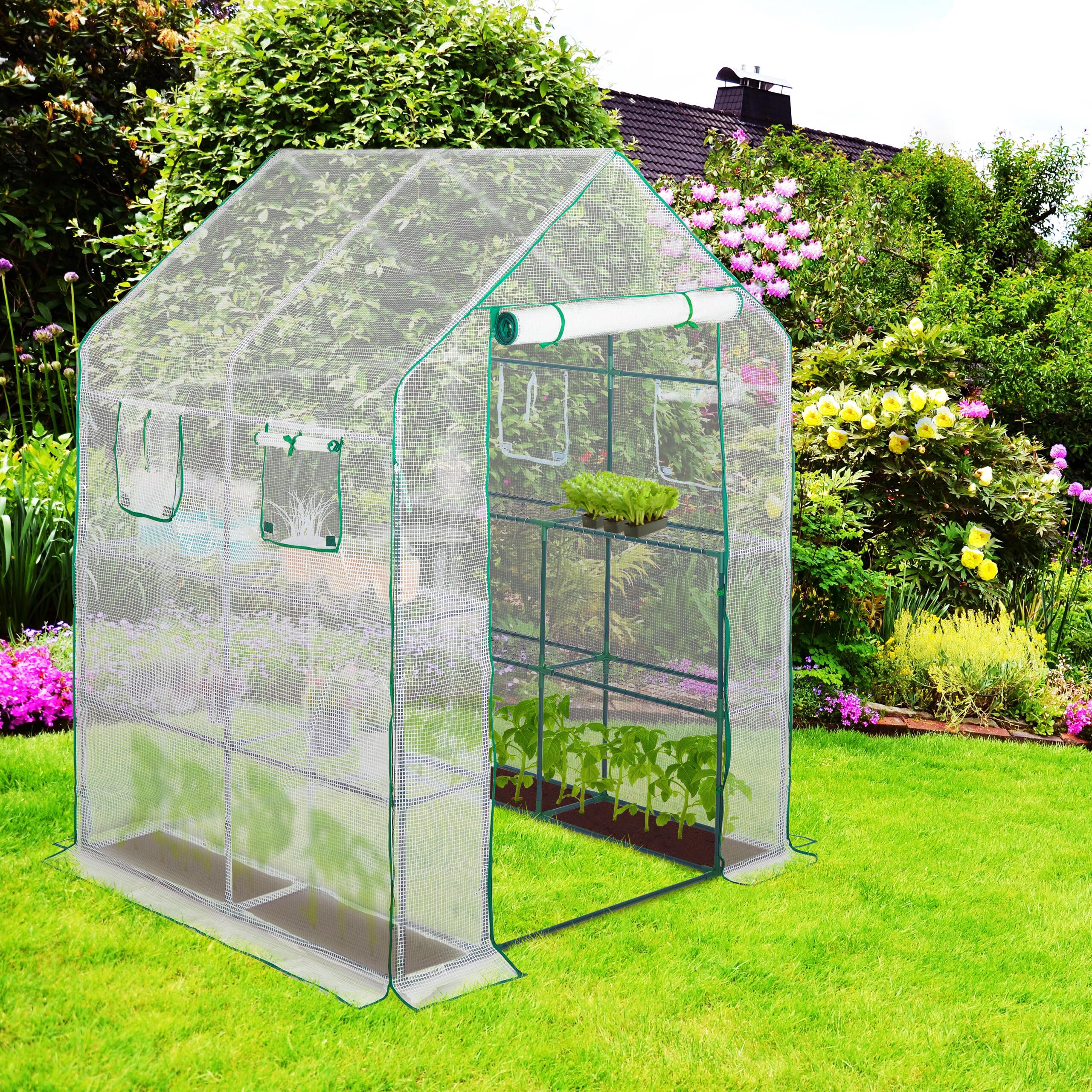 relaxdays-gew-chshaus-begehbar-190-x-140-x-140-cm-mit-8-ablagen-transparent image 2