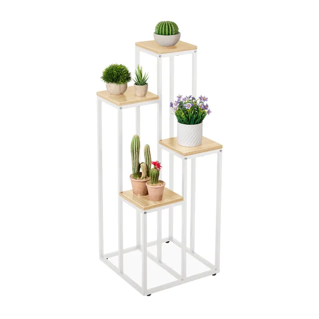 relaxdays-blumentreppe-4-ablagen-100x40x40-cm-wei-natur image 1