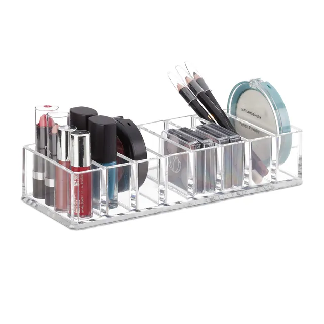 relaxdays-make-up-organizer-transparent-mit-8-f-chern-flach-4-5-x-22-x-8-5-cm image 1