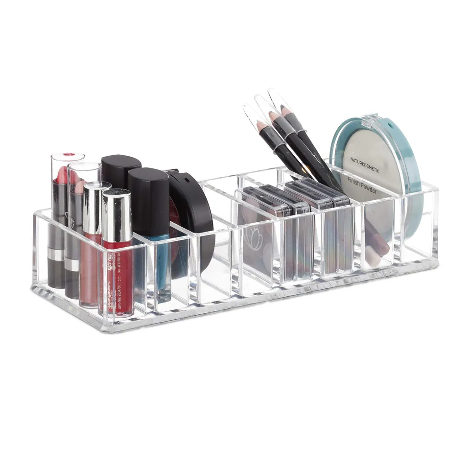 relaxdays-make-up-organizer-transparent-mit-8-f-chern-flach-4-5-x-22-x-8-5-cm image 1