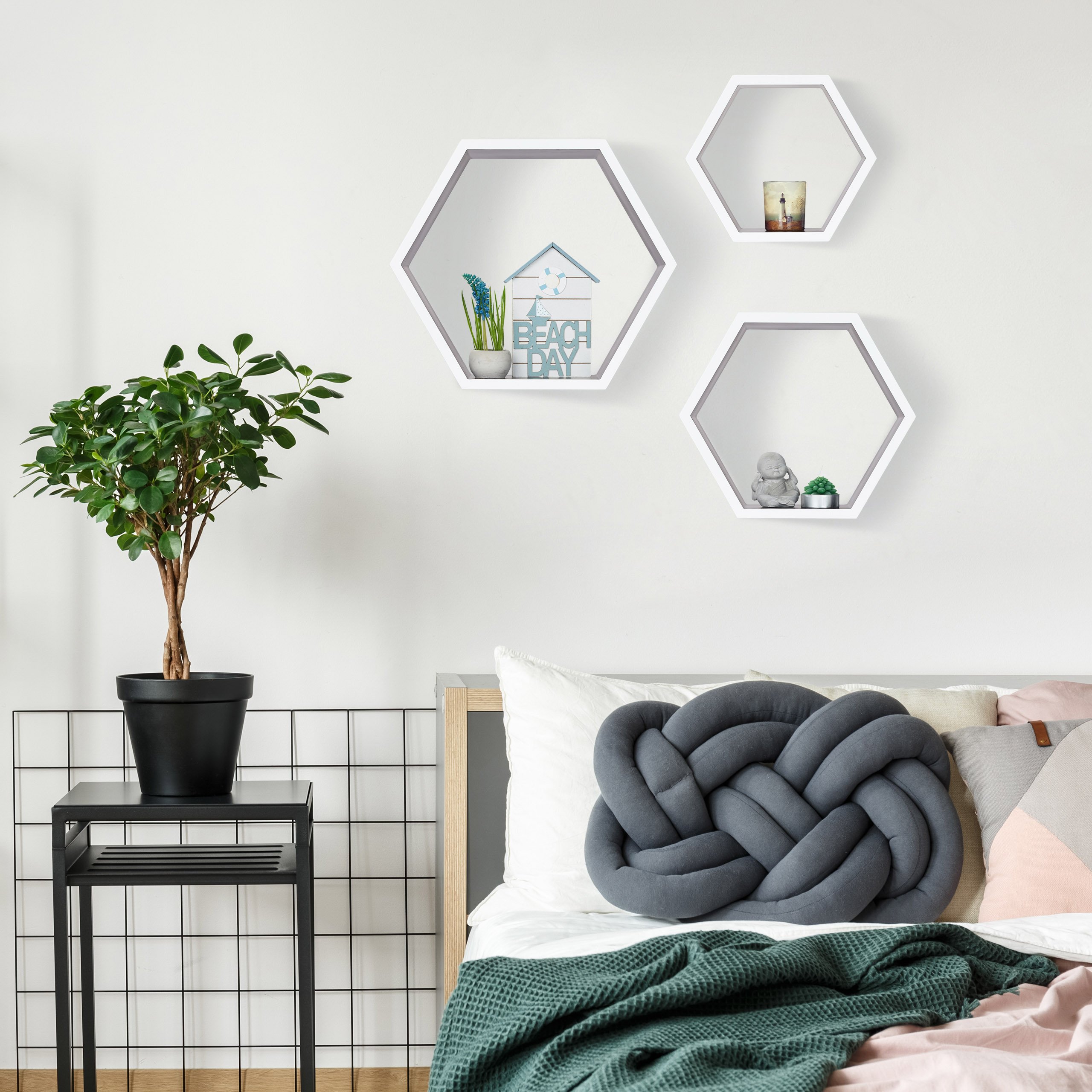 relaxdays-wandregale-sechseckig-3er-set-mdf-waben-wei-lila image 2