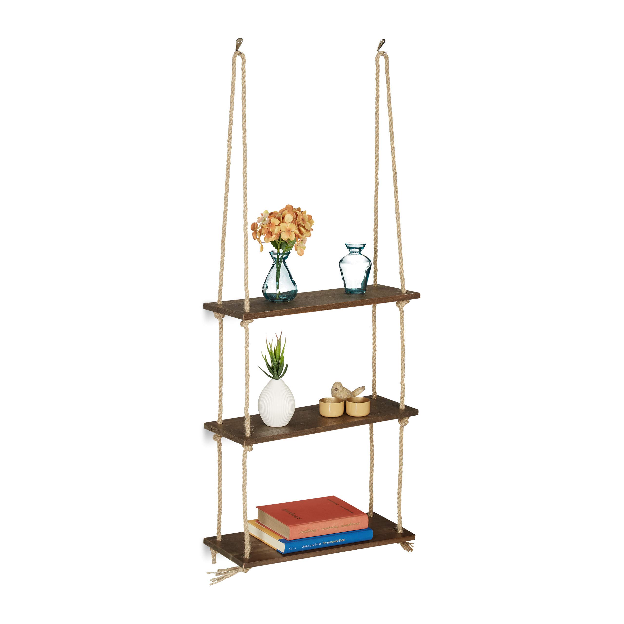 relaxdays-h-ngeregal-holz-3-ablagen-seil-96x43x15-cm-braun image 1