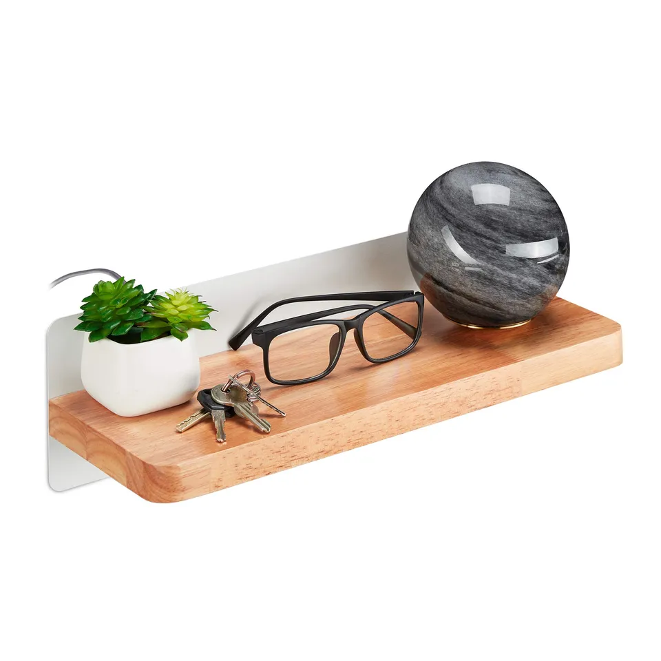 relaxdays-wandregal-holz-mit-wandlampe-marmoroptik-g9-40-x-17-cm-natur-grau image 1