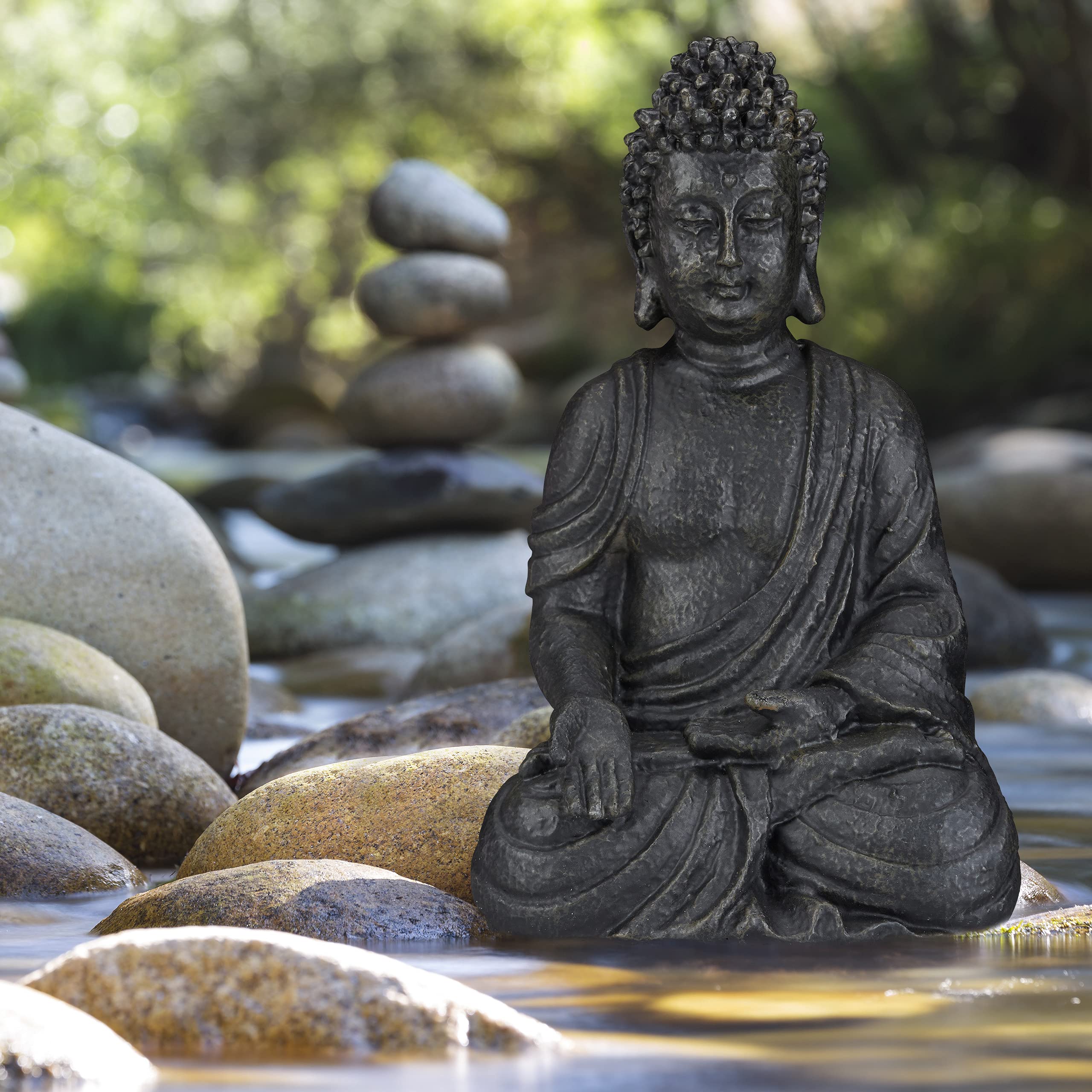 relaxdays-buddha-figur-sitzend-40-cm-feng-shui-garten-dekofigur-dunkelgrau image 2