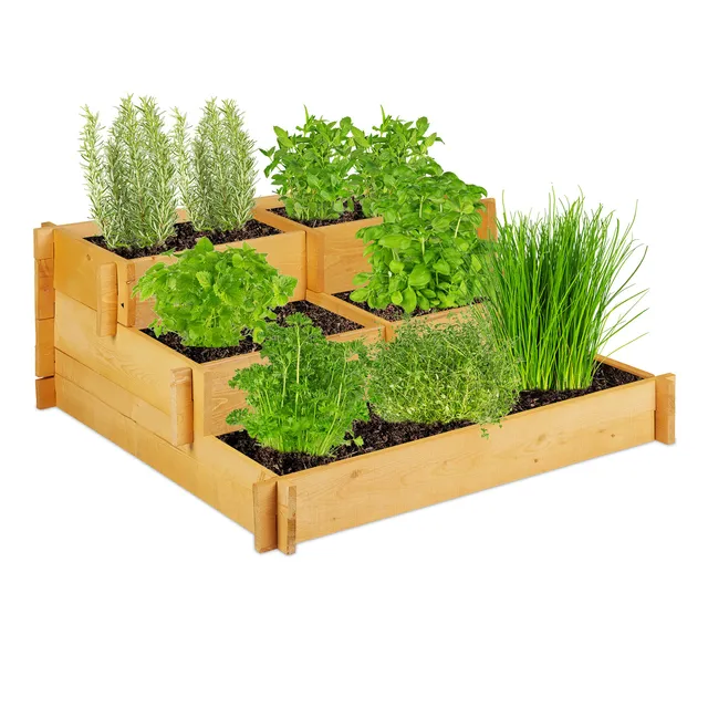 relaxdays-hochbeet-3-etagen-holz-stufenbeet-93x93x37-cm-natur-mit-vlies image 1