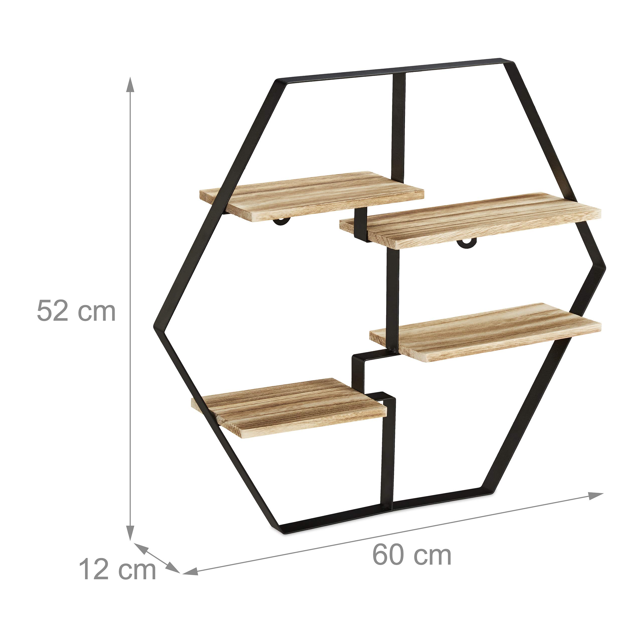 relaxdays-hexagon-wandregal-52x60x12-cm-4-ablagen-holz-eisen image 3