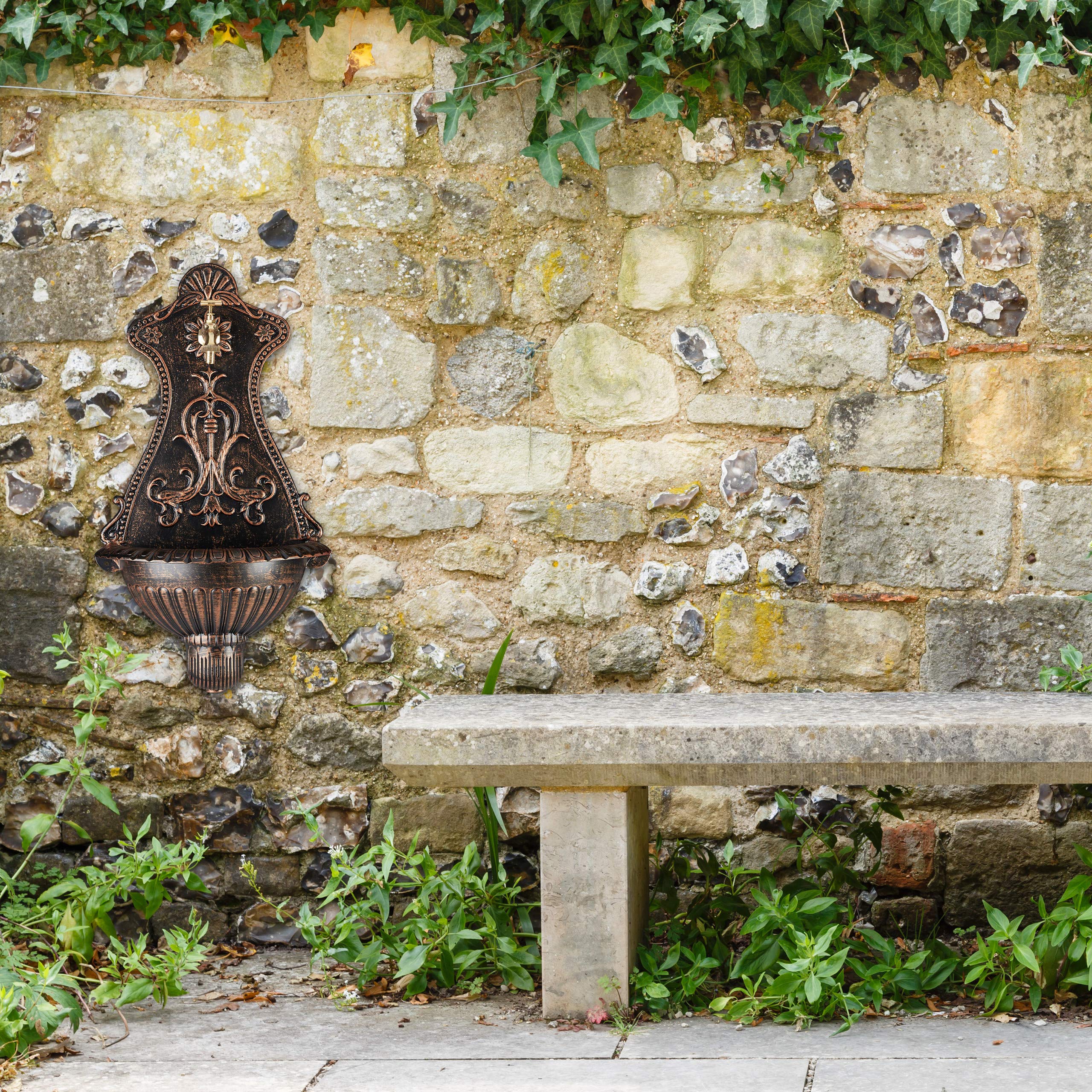 relaxdays-wandbrunnen-nostalgie-waschbecken-bronze-66-x-37-x-19-5-cm image 2