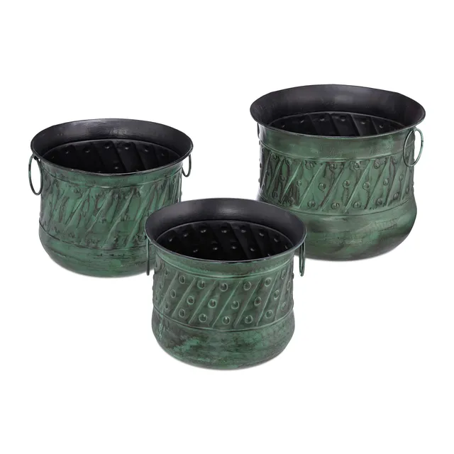 relaxdays-pflanztopf-antik-3er-set-aus-eisen-mit-henkeln-bunt-vintage-bertopf-st image 1