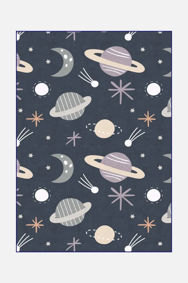 teppana-weltraum-planeten-teppich-waschbarer-kinder-teppich-blau image 1
