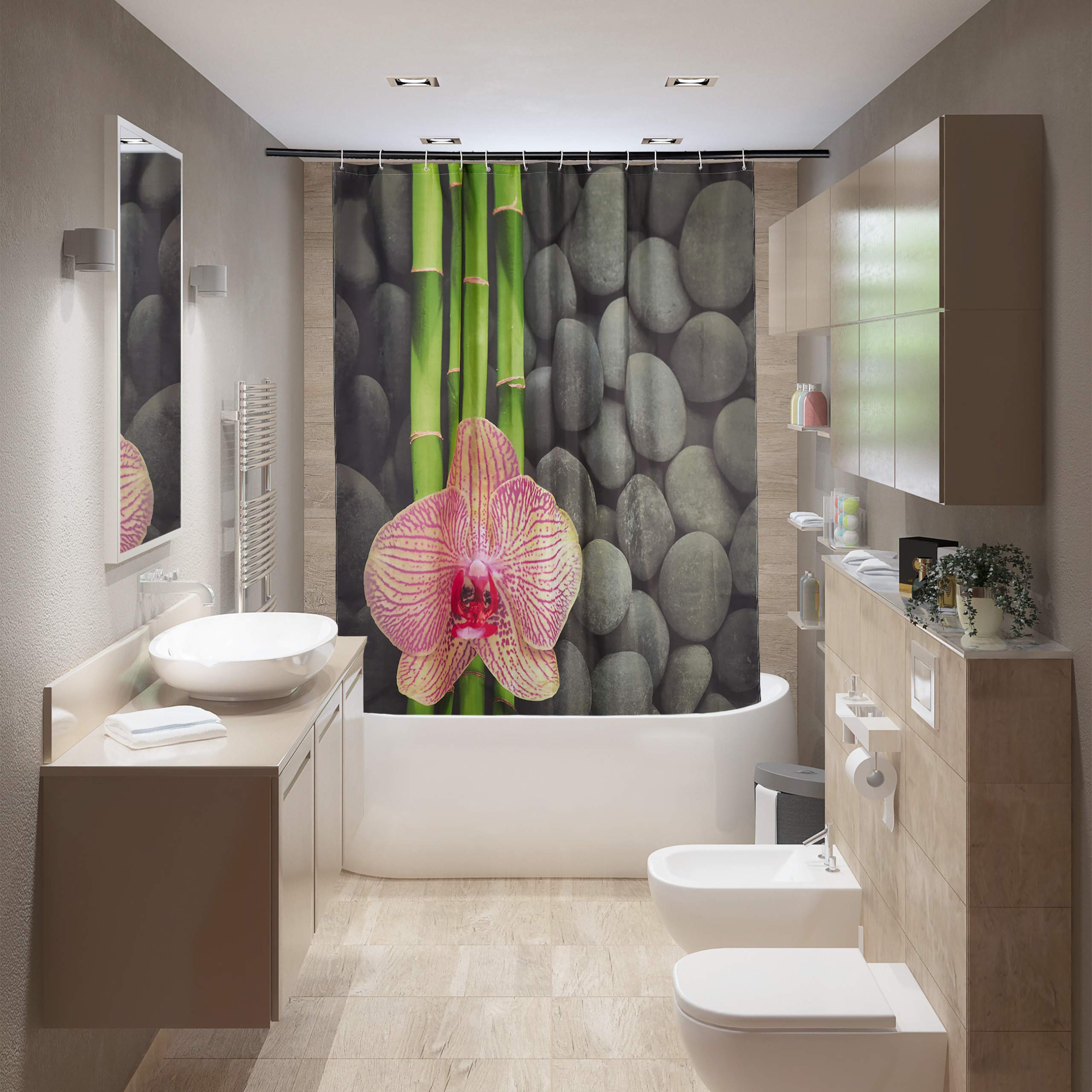 relaxdays-duschvorhang-180x180-cm-orchidee-steine-waschbar image 3