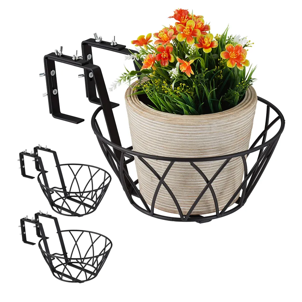 relaxdays-blumentopfhalter-balkon-3er-set-metall-schwarz-11x25-cm-verstellbar image 1