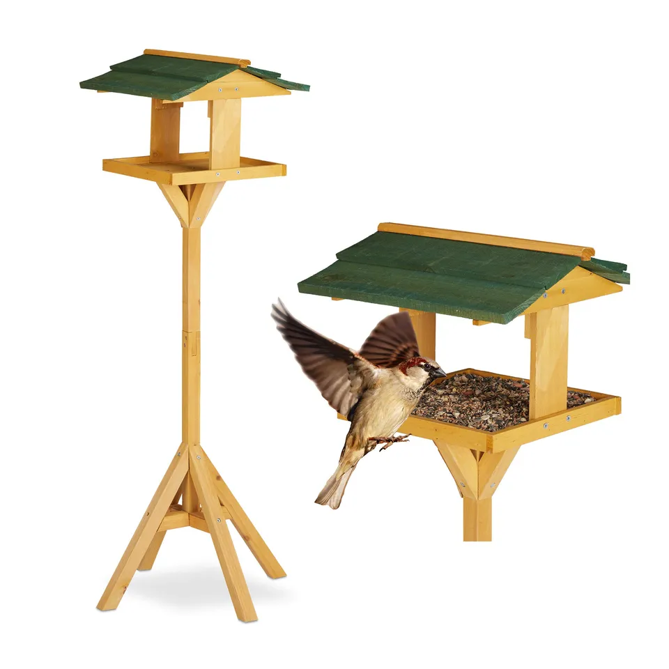 relaxdays-vogelhaus-mit-st-nder-117-cm-vogelfutterhaus-natur-gr-n image 1
