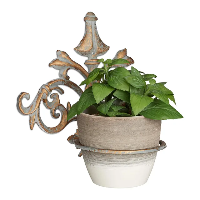 relaxdays-wand-blumenhalter-barock-gusseisen-ring-13-5-cm-gold-grau image 1