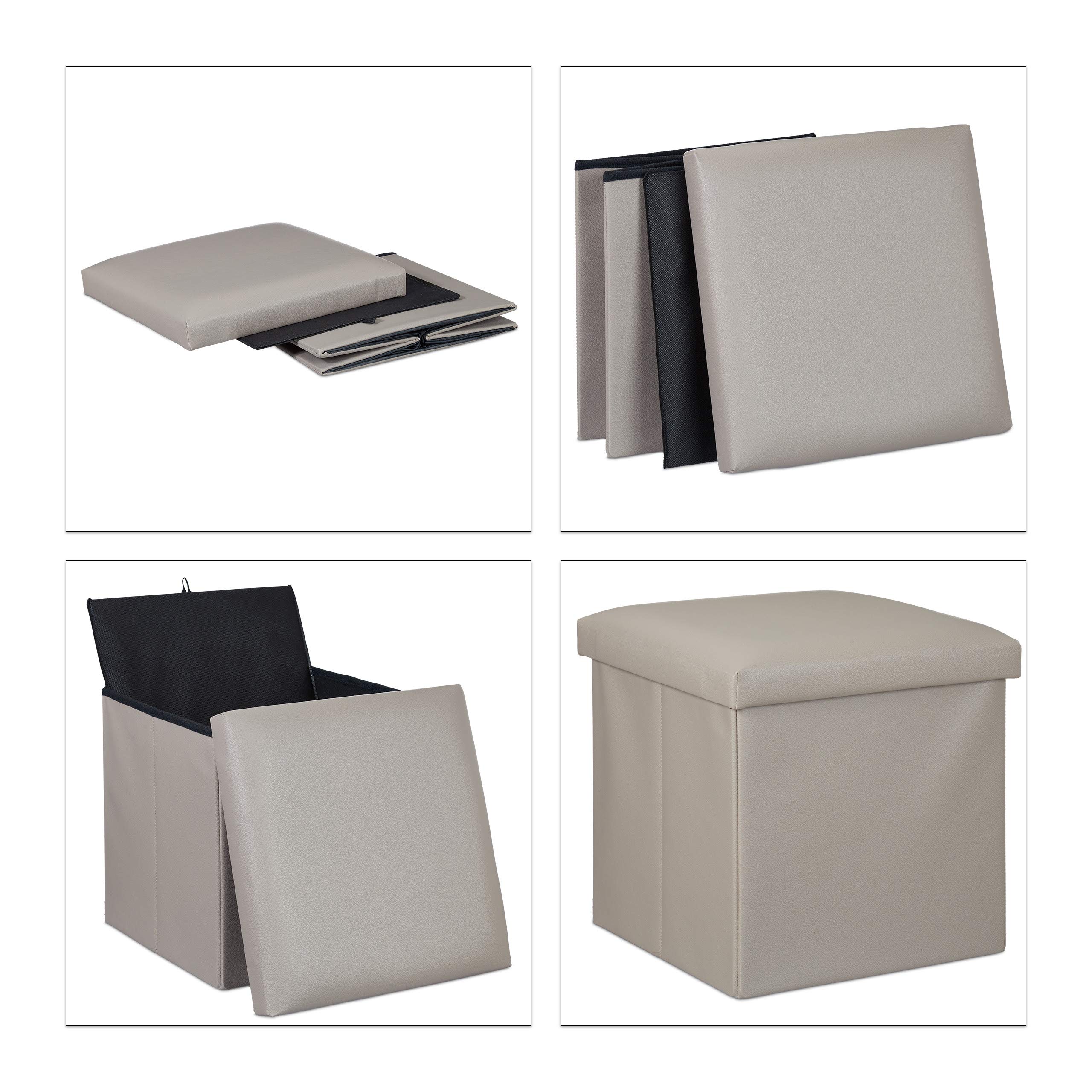 relaxdays-sitzhocker-mit-stauraum-38-x-38-x-38-cm-kunstleder-grau-faltbar-80-kg image 6