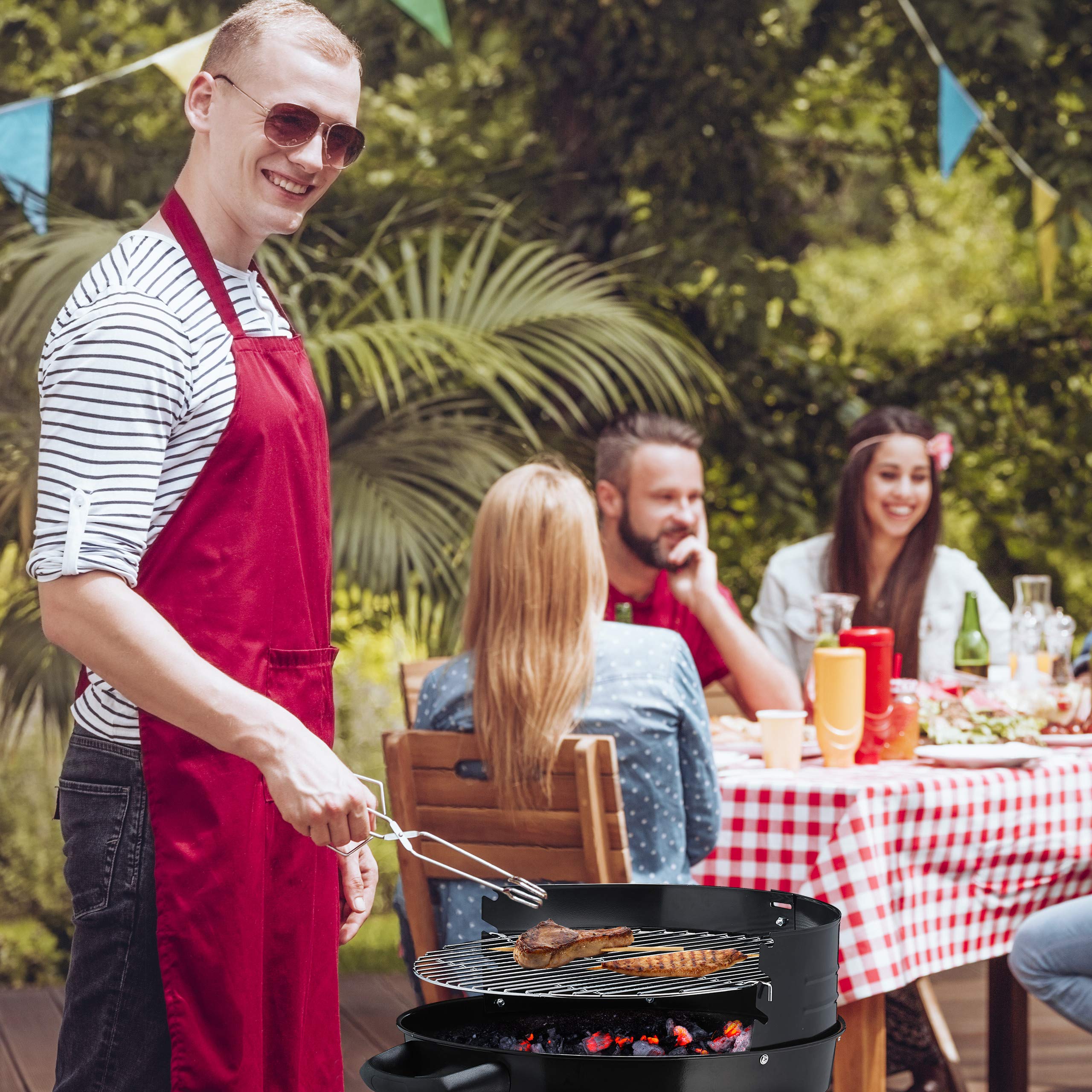 relaxdays-holzkohlegrill-rundgrill-39-5-cm-mit-ablage-rollen-und-windschutz image 3