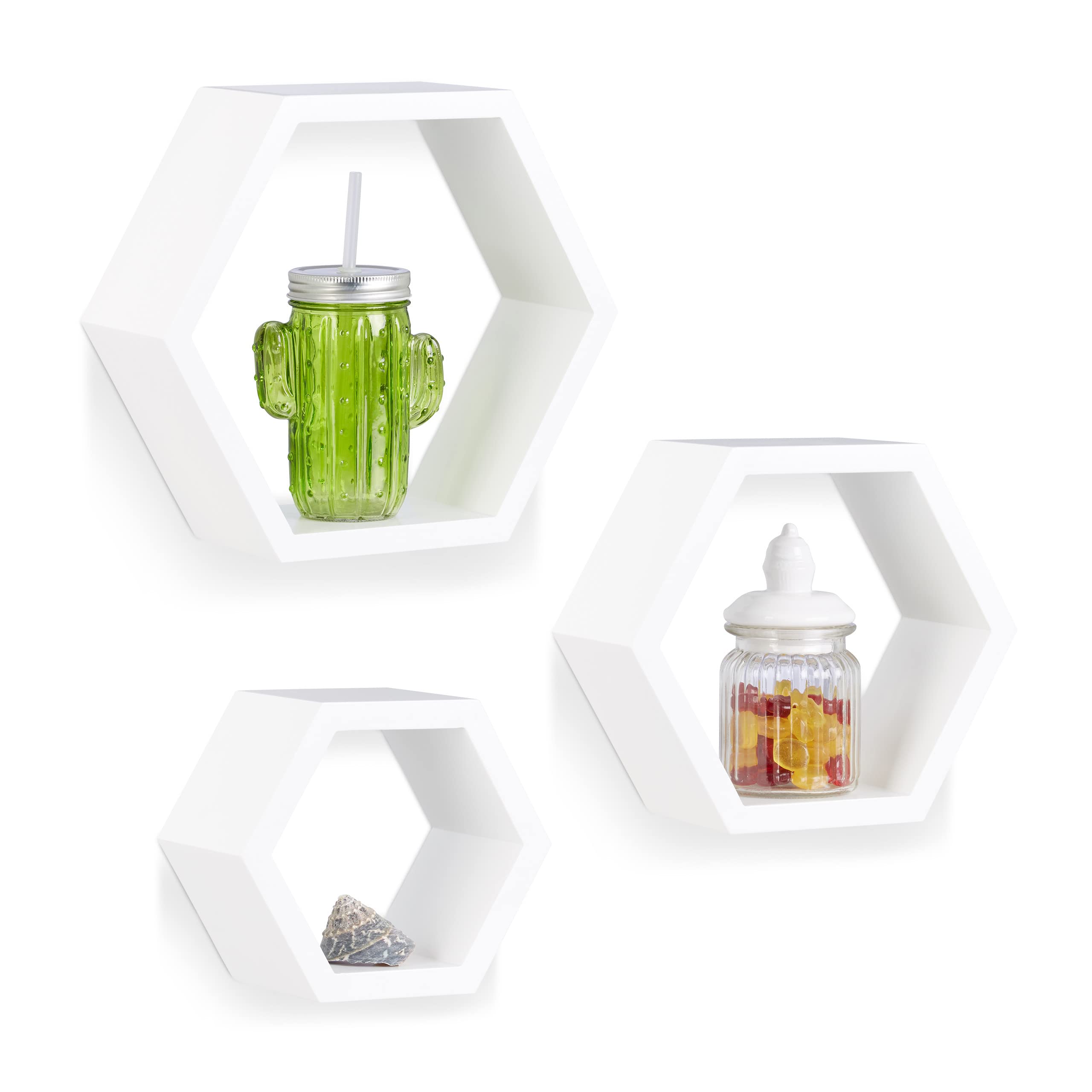 relaxdays-wandregale-sechseckig-3er-set-mdf-wei-freischwebend image 1