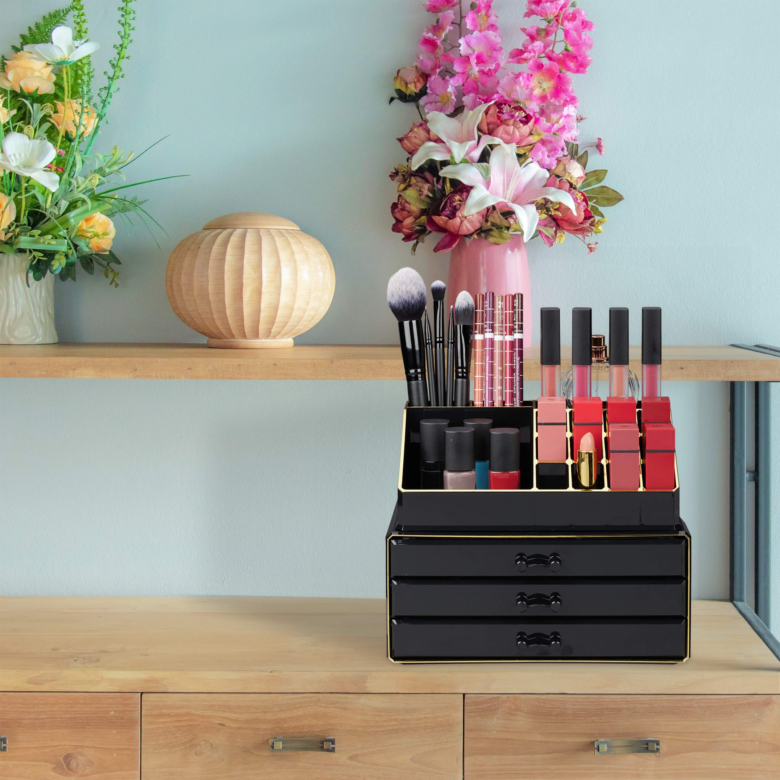 relaxdays-make-up-organizer-2-teilig-mit-schmuckk-stchen-3-schubladen-schwarz-go image 2