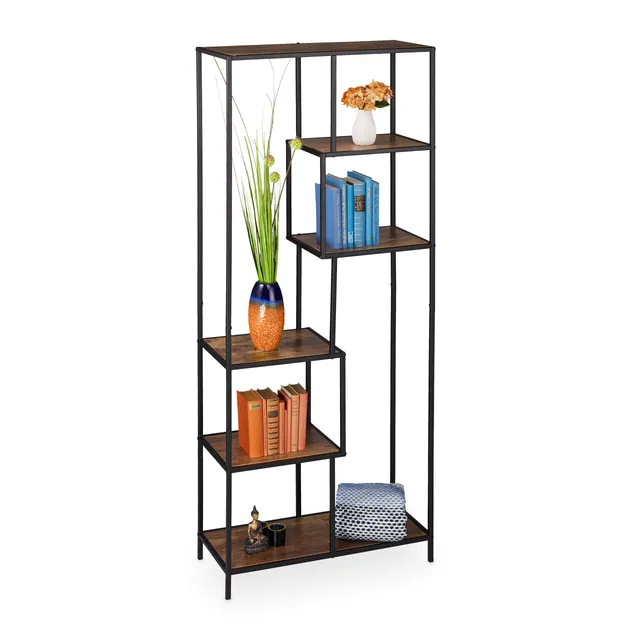relaxdays-standregal-vintage-offenes-regal-185-x-77-x-33-cm-braun-schwarz image 1