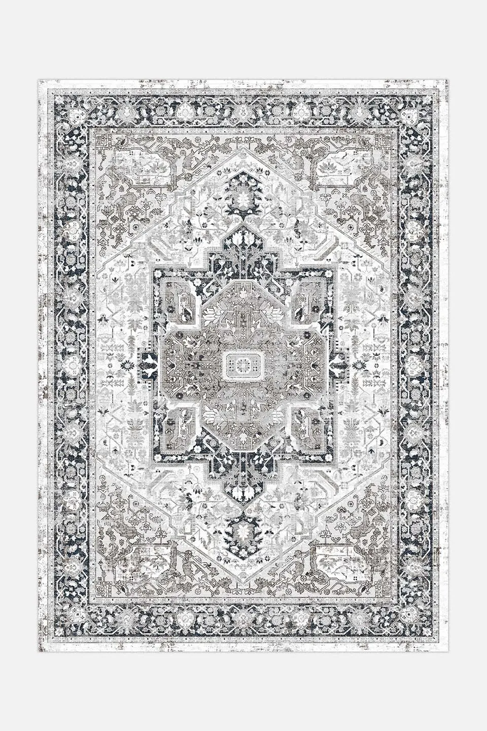 teppana-heriz-quarz-teppich-waschbarer-perser-teppich-grau image 1