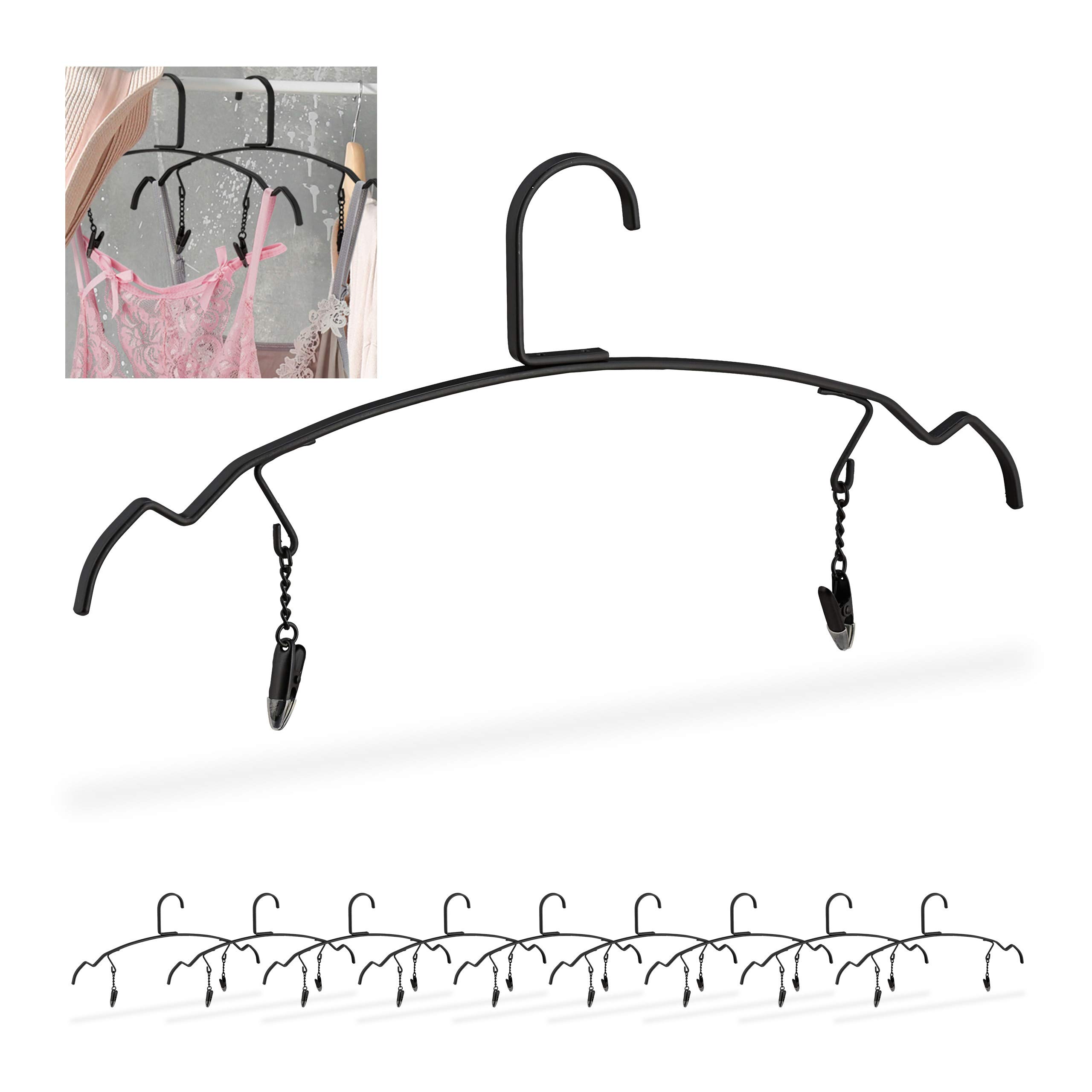 relaxdays-kleiderb-gel-10er-set-schwarz-metall-mit-clips image 1