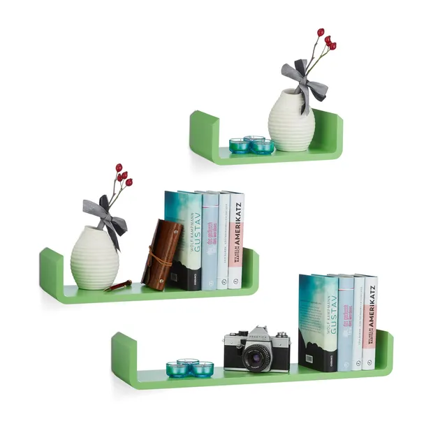 relaxdays-regalbrett-3er-set-u-form-h-ngeregal-wandboard-mdf-gr-n-30-45-60-cm image 1