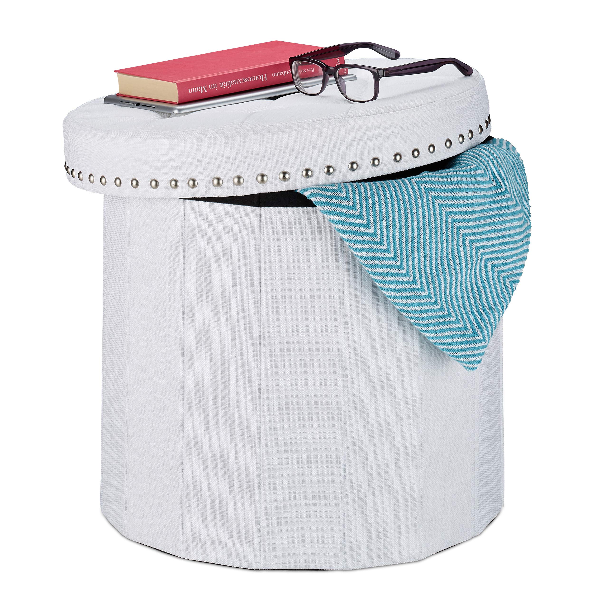 relaxdays-sitzhocker-rund-mit-stauraum-faltbar-wei-43x46-cm image 1