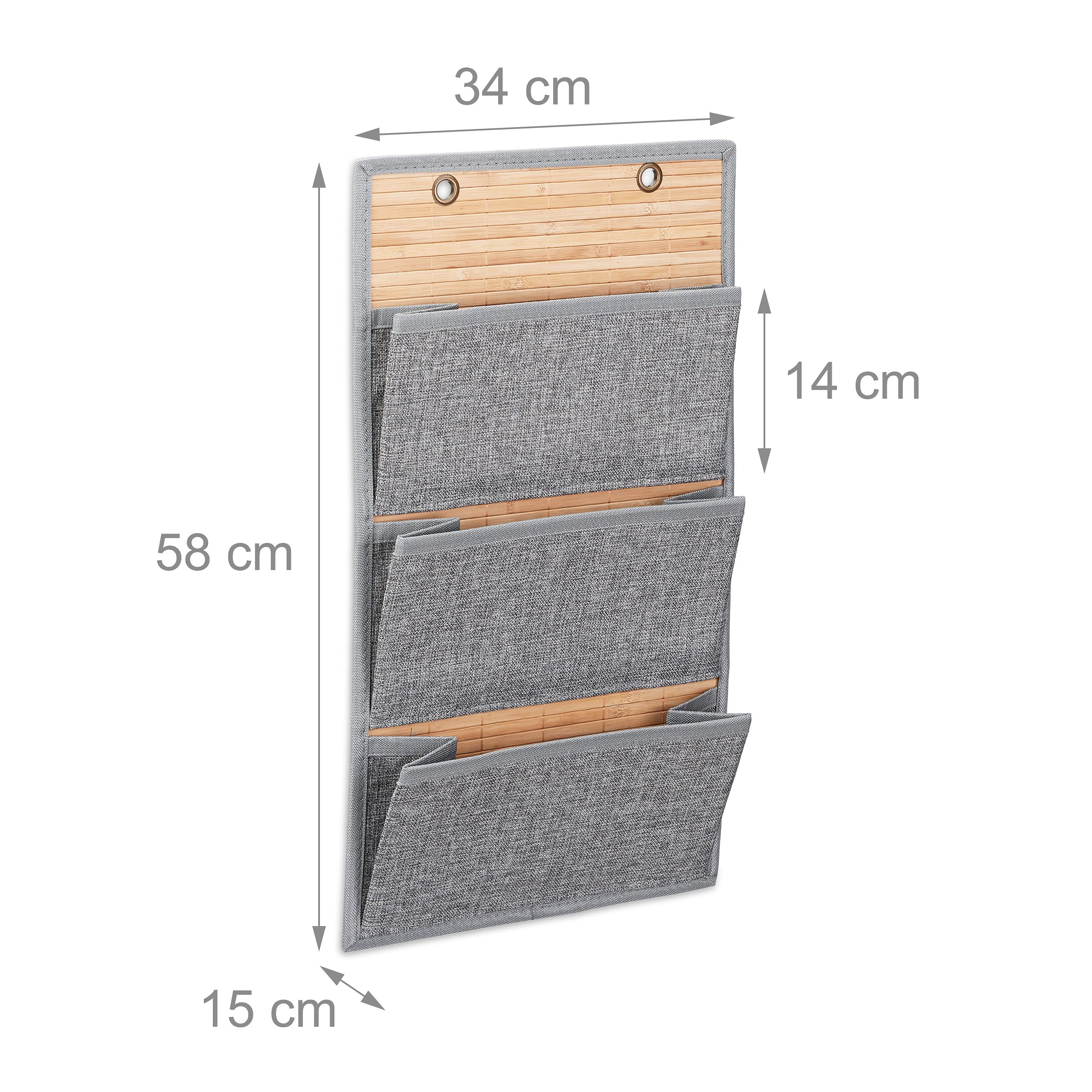relaxdays-wandorganizer-bambus-h-ngeaufbewahrung-mit-3-f-chern-grau image 4