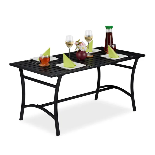 relaxdays-gartentisch-rechteckig-metall-120x60x55-5-cm-schwarz-mit-gitterstreben image 1