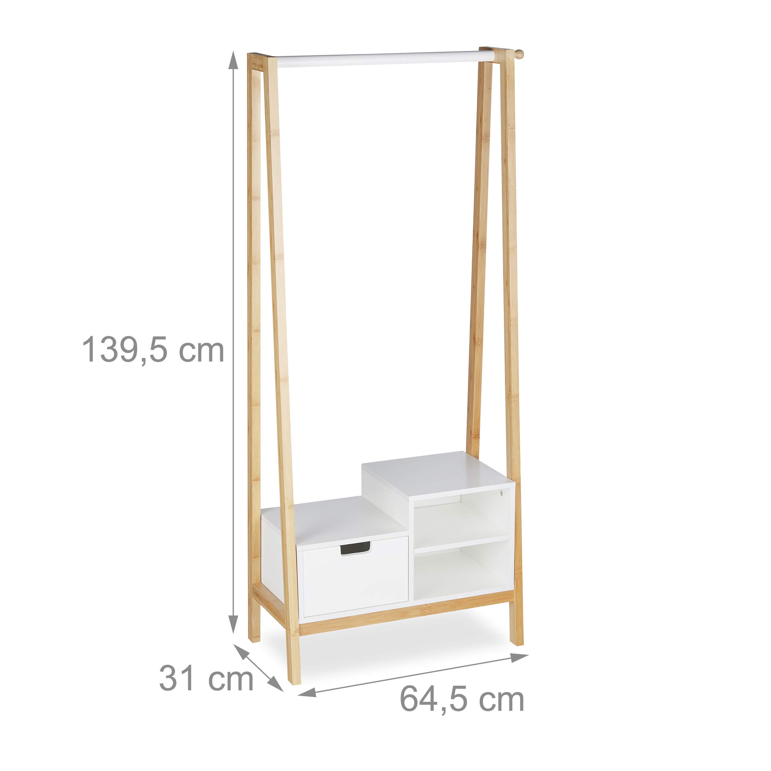 relaxdays-garderobenst-nder-bambus-mdf-mit-schublade-139-5x64-5x31-cm-natur-weis image 4