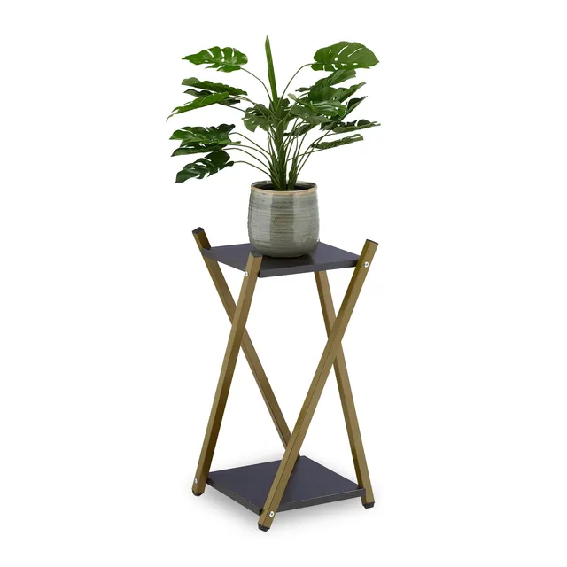 relaxdays-blumenst-nder-2-etagen-marmoroptik-blumenhocker-metall-gold-57-x-29-x- image 1