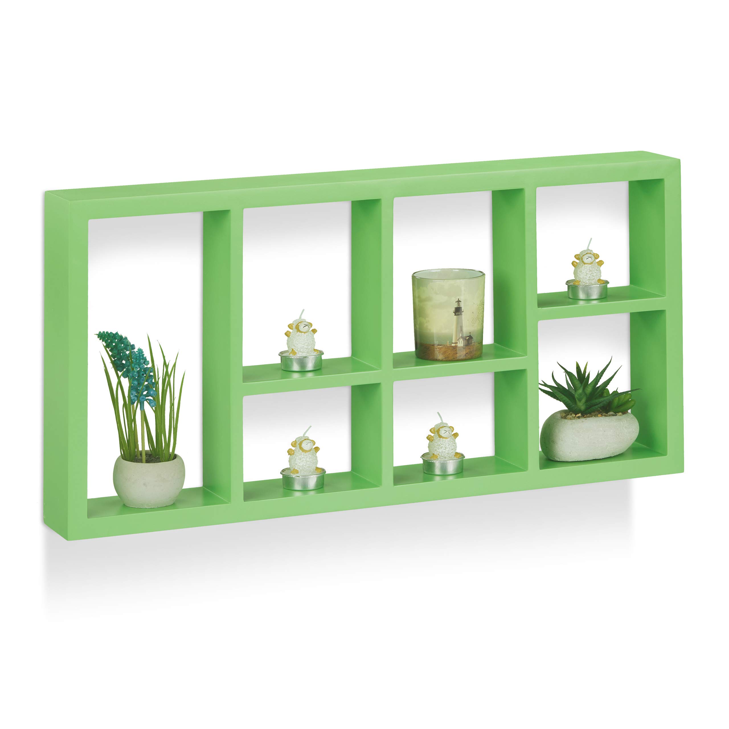 relaxdays-h-ngeregal-schwebend-holz-gr-n-61x30-5x7-5-cm-7-f-cher image 1