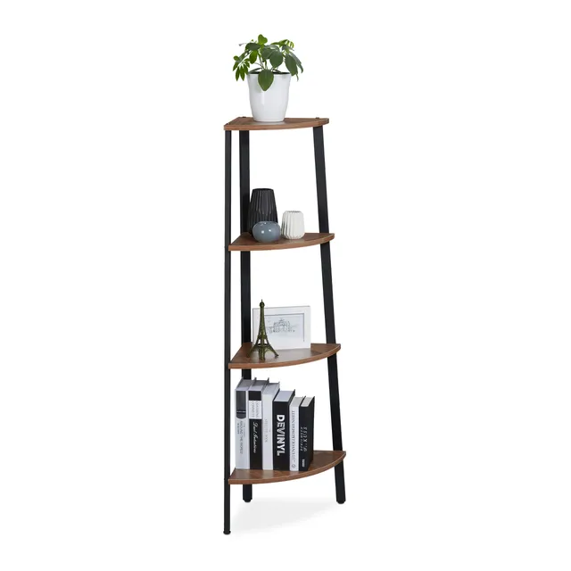 relaxdays-eckregal-stehend-leiterregal-125x48x32-cm-schwarz-braun image 1