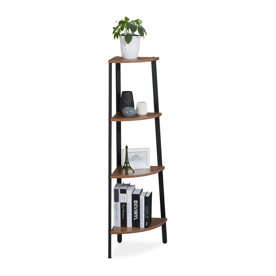 relaxdays-eckregal-stehend-leiterregal-125x48x32-cm-schwarz-braun image 1