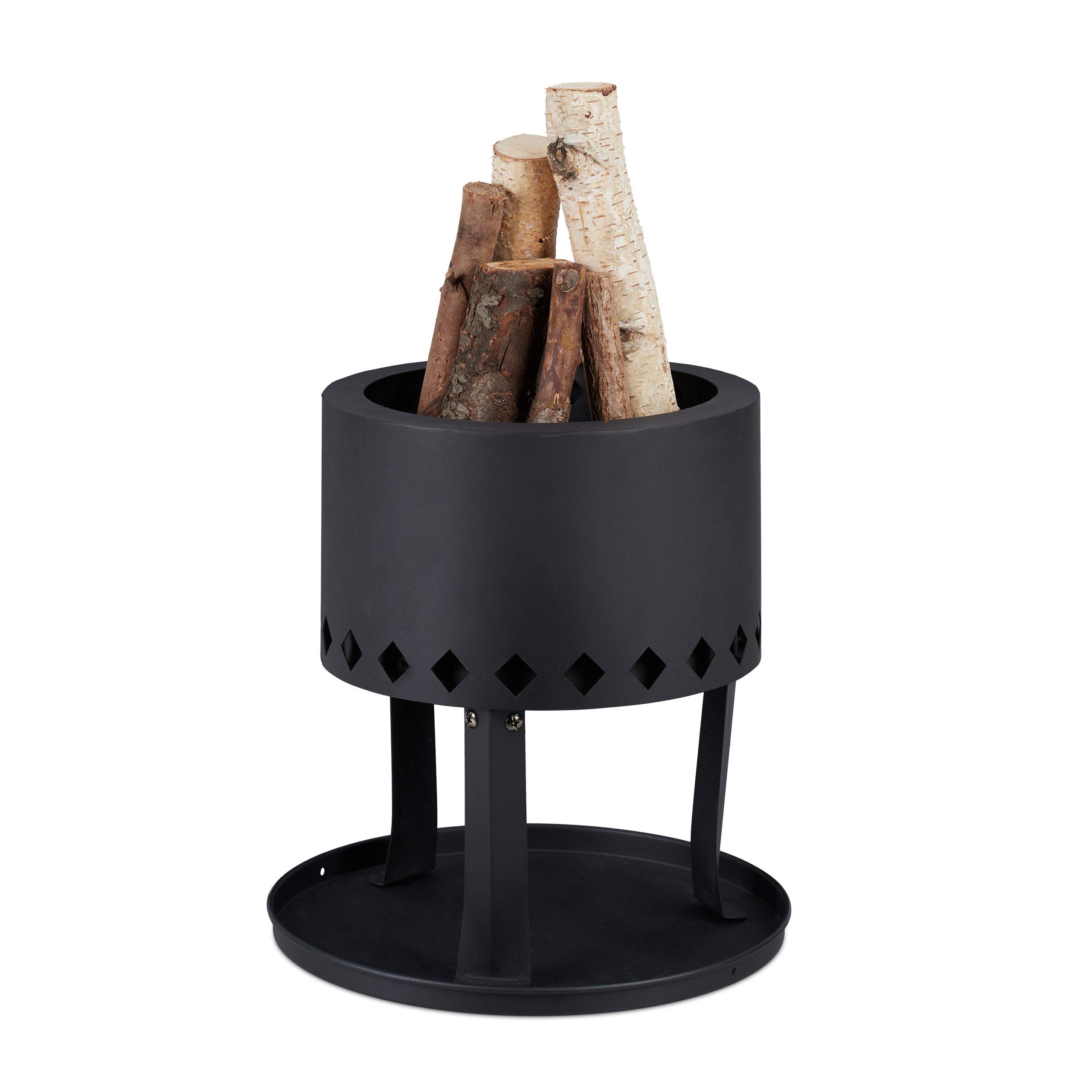 relaxdays-feuerschale-30-cm-aus-stahl-schwarz-mit-bodenplatte-und-sch-rhaken image 1